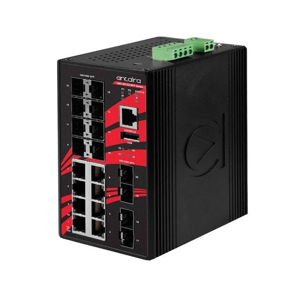 Antaira 20-Port Industrial Gigabit Light Layer 3 Managed Ethernet Switch LMX-2012G-SFP-T - main